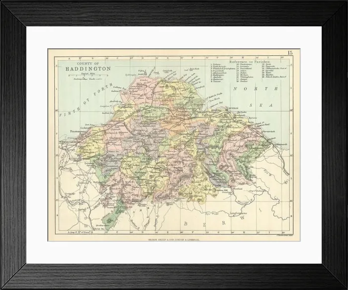 Framed Print : County of Haddington'. Haddingtonshire. Parishes. BARTHOLOMEW 1886 old map Framed Print : County of Haddington'. Haddingtonshire. Parishes. BARTHOLOMEW 1886 old map