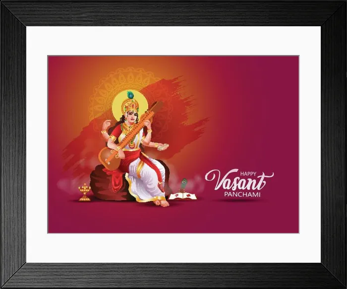 Framed Print : Sarasvati for happy Vasant Panchami Puja of India. poster, banner, flyer vector illustration design Framed Print : Sarasvati for happy Vasant Panchami Puja of India. poster, banner, flyer vector illustration design