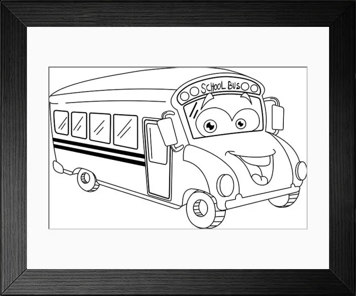 Framed Print : Outlined school bus cartoon Framed Print : Outlined school bus cartoon