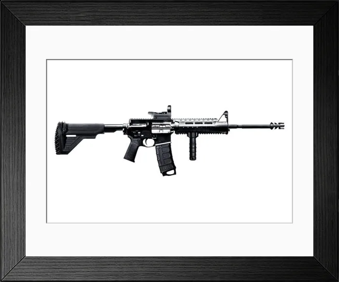 Framed Print : M416 gun, Automatic weapon isolated black, military army Framed Print : M416 gun, Automatic weapon isolated black, military army