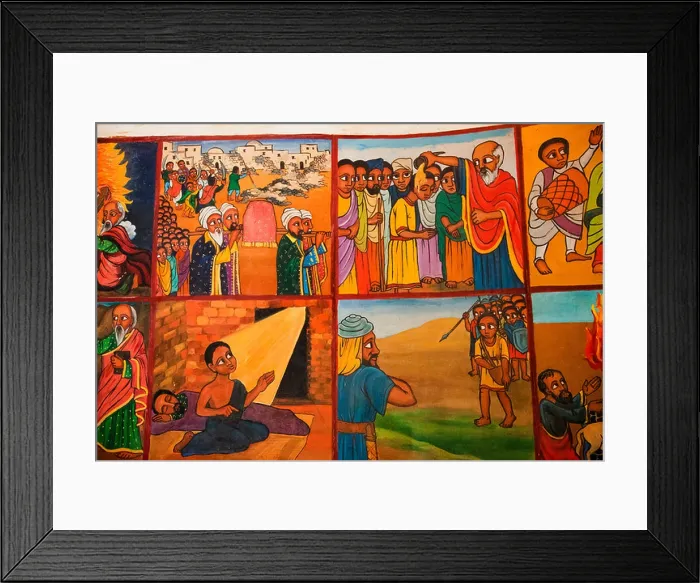 Framed Print : Naive Paintings (Ethiopian style) of biblical stories in a church in kalacha Kenya Framed Print : Naive Paintings (Ethiopian style) of biblical stories in a church in kalacha Kenya