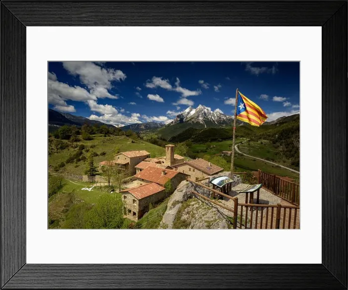 Framed Print : Pedraforca mountain and Gisclareny village seen from the Gargallosa viewpoint Framed Print : Pedraforca mountain and Gisclareny village seen from the Gargallosa viewpoint