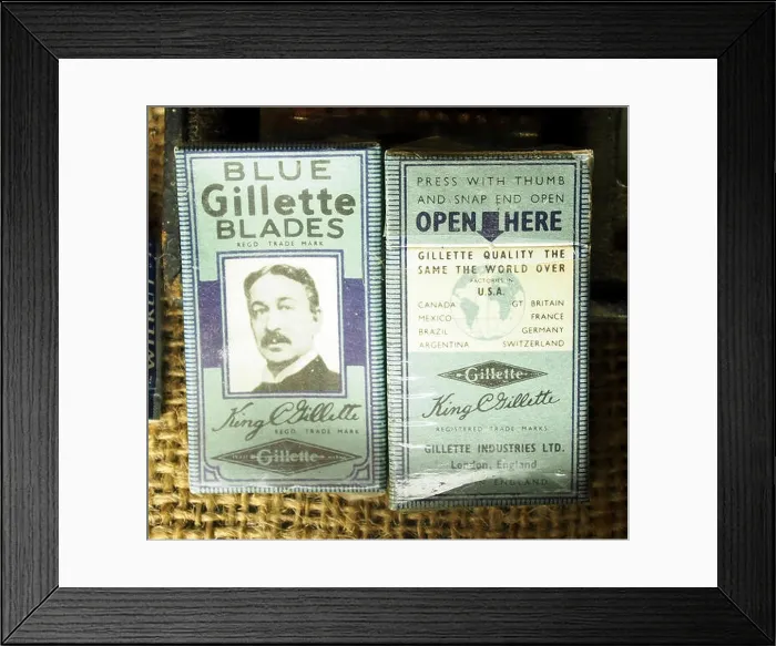 Framed Print : This image shows a collection of Blue Gillette razor blades from Winter 1944 Framed Print : This image shows a collection of Blue Gillette razor blades from Winter 1944