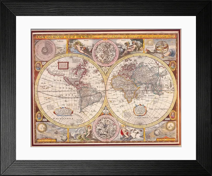Framed Print : Historical map of the world. A New and Accurat Map of the World drawn by John Speed. Published 1626 by George Humble Framed Print : Historical map of the world. A New and Accurat Map of the World drawn by John Speed. Published 1626 by George Humble