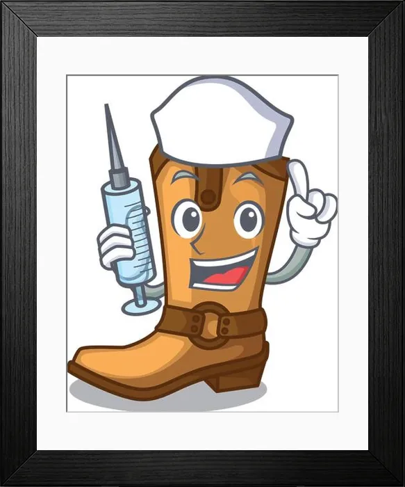 Framed Print : Nurse cowboy boots isolated in the mascot Framed Print : Nurse cowboy boots isolated in the mascot