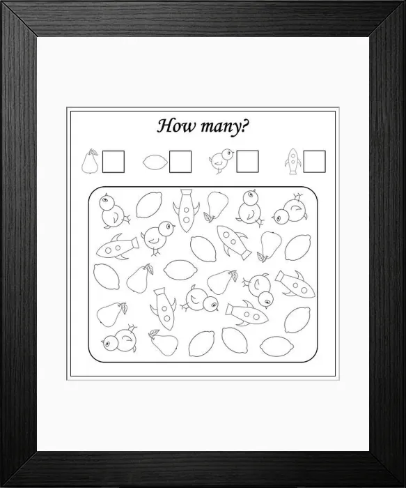 Framed Print : worksheet for kids. education puzzle game. children activity Framed Print : worksheet for kids. education puzzle game. children activity