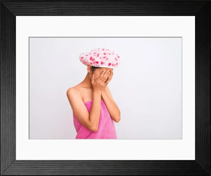 Framed Print : Young chinese woman wearing shower towel Framed Print : Young chinese woman wearing shower towel