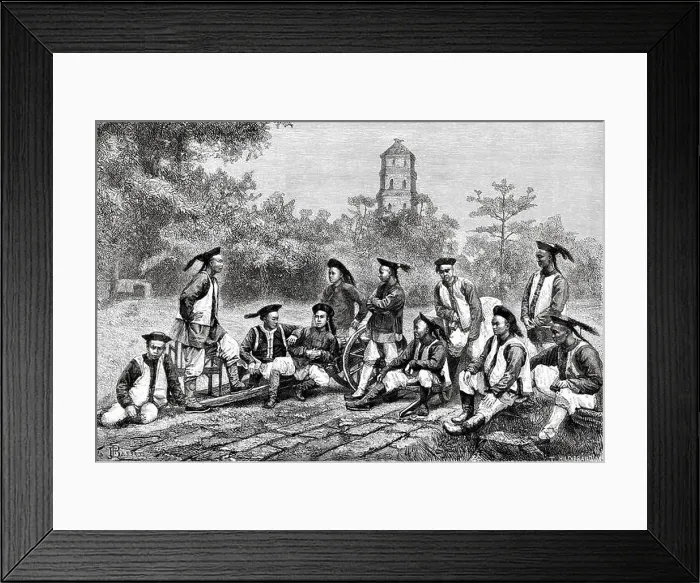 Framed Print : Chinese gunners, China. Old 19th century engraved illustration, Trip to Beijing and North China 1873 Framed Print : Chinese gunners, China. Old 19th century engraved illustration, Trip to Beijing and North China 1873