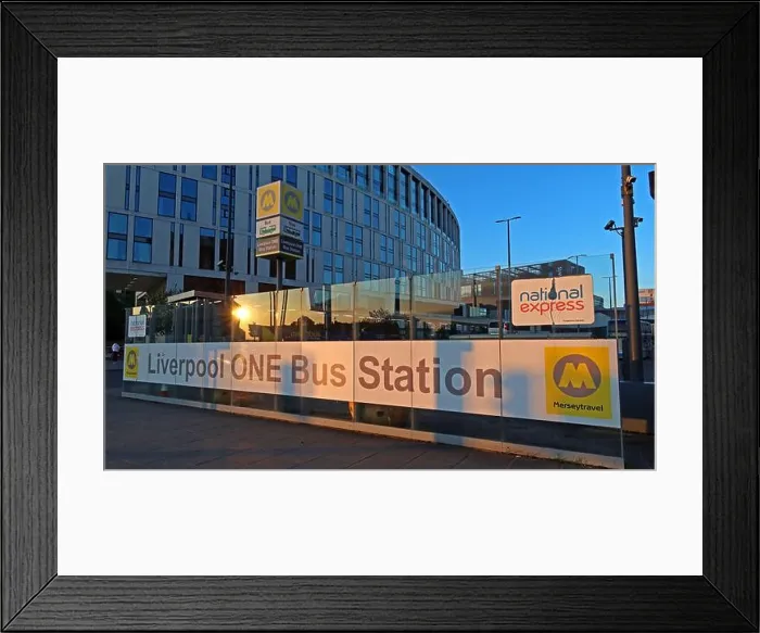 Framed Print : Liverpool ONE bus station in the evening, Merseytravel, Paradise Street, Liverpool, Merseyside, England, UK, L1 3EU Framed Print : Liverpool ONE bus station in the evening, Merseytravel, Paradise Street, Liverpool, Merseyside, England, UK, L1 3EU