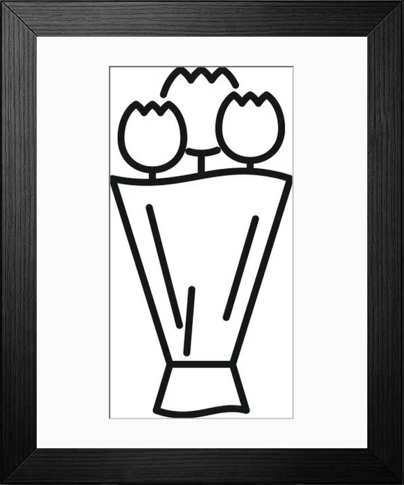 Framed Print : Simple line drawing of a bouquet of flowers wrapped in paper Framed Print : Simple line drawing of a bouquet of flowers wrapped in paper