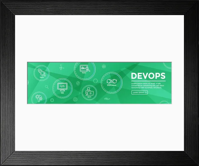 Framed Print : DevOps Icon Set w Dev Ops Web Header Banner Framed Print : DevOps Icon Set w Dev Ops Web Header Banner