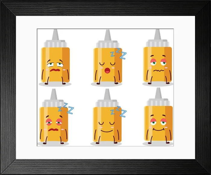Framed Print : Cartoon character of mayonaise bottle with sleepy expression Framed Print : Cartoon character of mayonaise bottle with sleepy expression