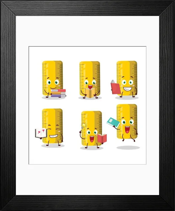 Framed Print : A picture of yellow ruler cartoon character concept reading an amusing book. Vector illustration Framed Print : A picture of yellow ruler cartoon character concept reading an amusing book. Vector illustration