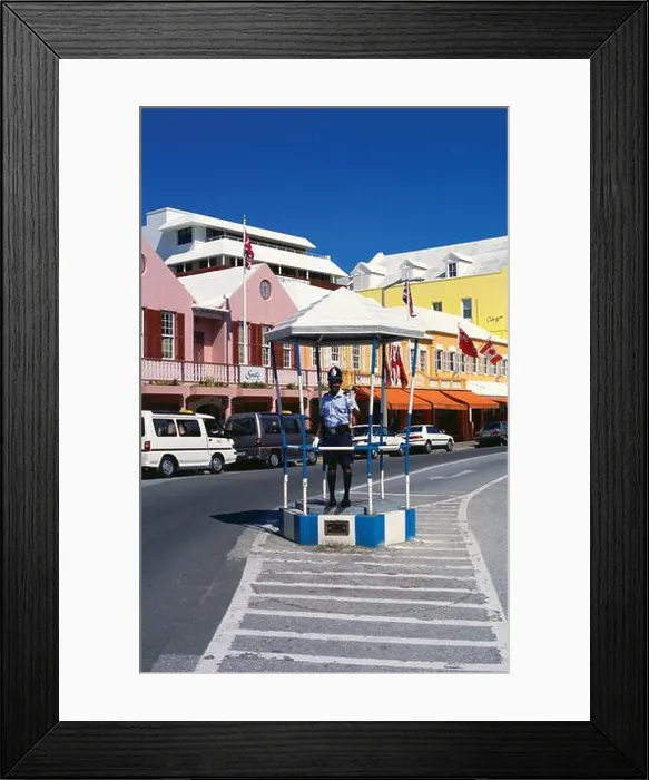 Framed Print : Front St, Hamilton, Bermuda, with Bobby in the Birdcage, mid 90's Framed Print : Front St, Hamilton, Bermuda, with Bobby in the Birdcage, mid 90's
