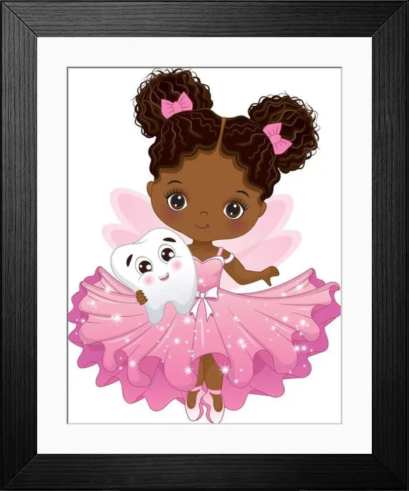 Framed Print : Vector Cute African American Tooth Fairy with Tooth Framed Print : Vector Cute African American Tooth Fairy with Tooth