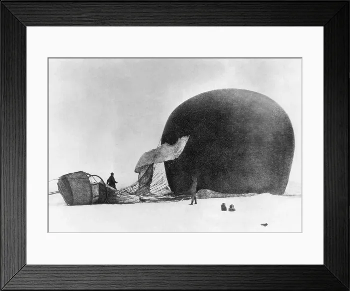 Framed Print : S. A. Andree and Knut Fraenkel with their crashed balloon on pack ice Framed Print : S. A. Andree and Knut Fraenkel with their crashed balloon on pack ice