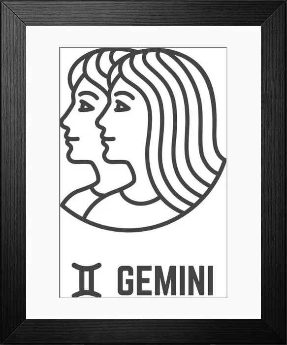 Framed Print : Gemini icon. Astrological symbol. Black line sign Framed Print : Gemini icon. Astrological symbol. Black line sign