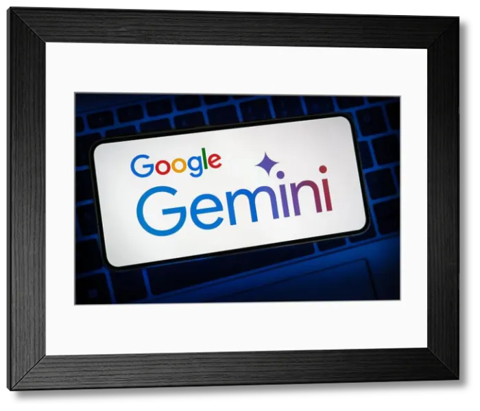Framed Print : Google Gemini AI software displayed on mobile device Framed Print : Google Gemini AI software displayed on mobile device