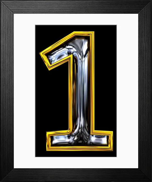Framed Print : 3D rendering, number one 1. Embossed steel bright Framed Print : 3D rendering, number one 1. Embossed steel bright