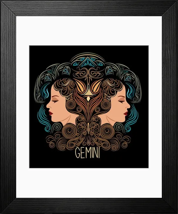 Framed Print : Gemini Zodiac sign beautiful girls hand drawn art Framed Print : Gemini Zodiac sign beautiful girls hand drawn art