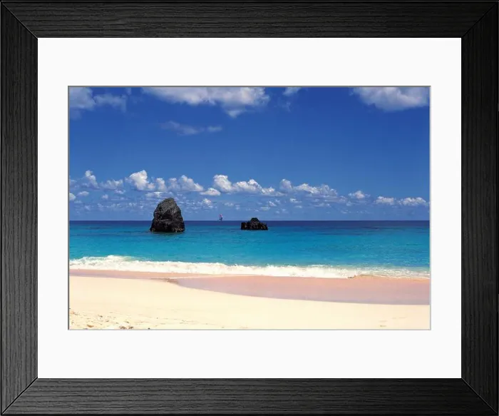 Framed Print : Warwick Long Bay Beach, Bermuda. Sea view with rock formations and yacht on horizon Framed Print : Warwick Long Bay Beach, Bermuda. Sea view with rock formations and yacht on horizon