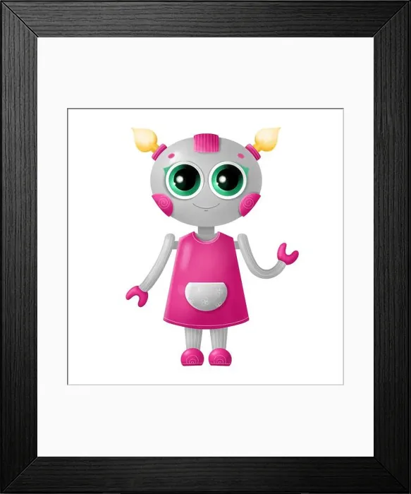 Framed Print : Cute robot girl isolated on white background. Robot for kids Framed Print : Cute robot girl isolated on white background. Robot for kids