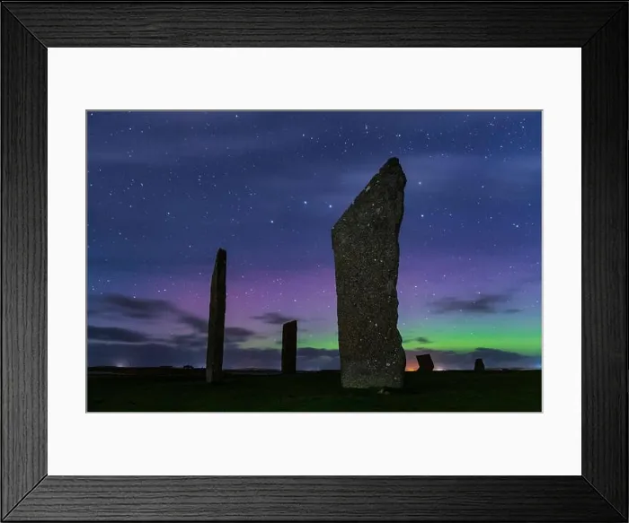 Framed Print : Aurora Borealis (Northern Lights) in the night sky above the Neolithic Stones of Stenness on Mainland Framed Print : Aurora Borealis (Northern Lights) in the night sky above the Neolithic Stones of Stenness on Mainland