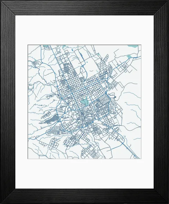 Framed Print : Map of Riyadh in Saudi Arabia in blue. Contains layered vector with roads water, parks, etc Framed Print : Map of Riyadh in Saudi Arabia in blue. Contains layered vector with roads water, parks, etc