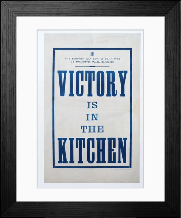 Framed Print : A British first world war poster saying that Victory is in the Kitchen, to encourage women to work hard and save food Framed Print : A British first world war poster saying that Victory is in the Kitchen, to encourage women to work hard and save food