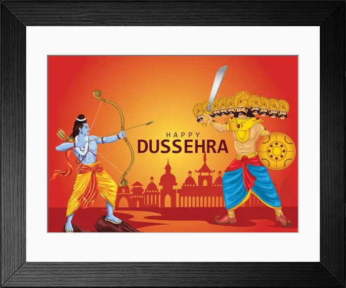 Framed Print : Happy Dussehra festival of India. of Lord Rama killing Ravana. vector illustration Framed Print : Happy Dussehra festival of India. of Lord Rama killing Ravana. vector illustration