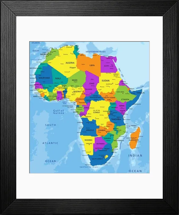Framed Print : Colorful Africa political map with clearly labeled, separated layers. Vector illustration Framed Print : Colorful Africa political map with clearly labeled, separated layers. Vector illustration