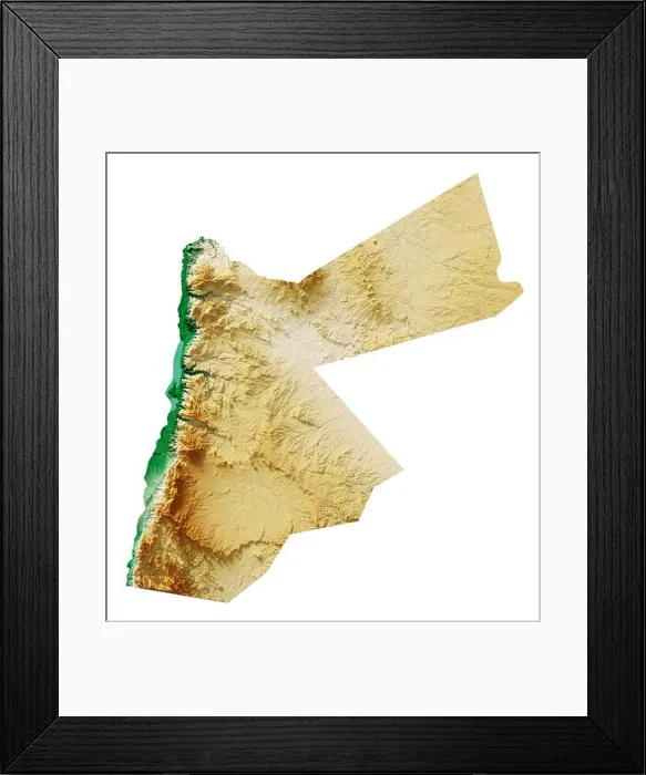 Framed Print : Jordan. A highly detailed 3D rendering of a shaded relief map with rivers and lakes Framed Print : Jordan. A highly detailed 3D rendering of a shaded relief map with rivers and lakes