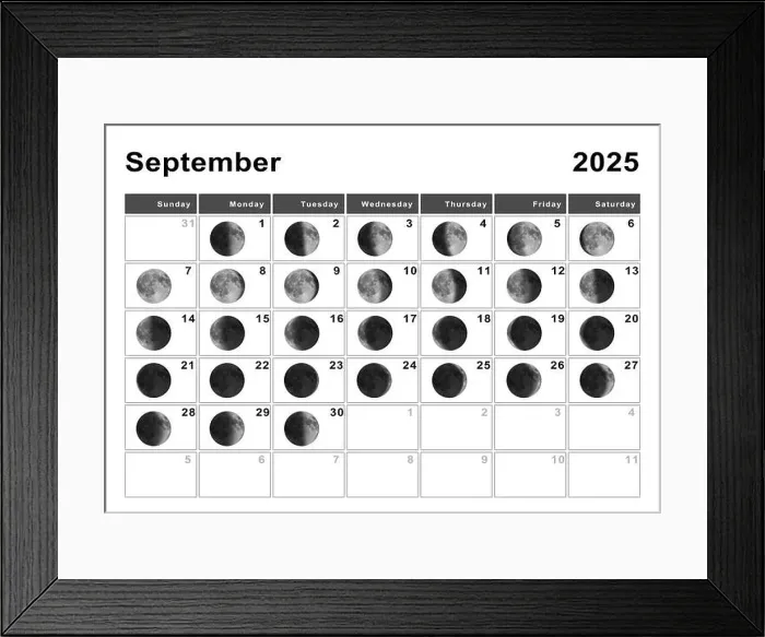 Framed Print : September 2025 Lunar calendar, Moon cycles, Moon Phases Framed Print : September 2025 Lunar calendar, Moon cycles, Moon Phases