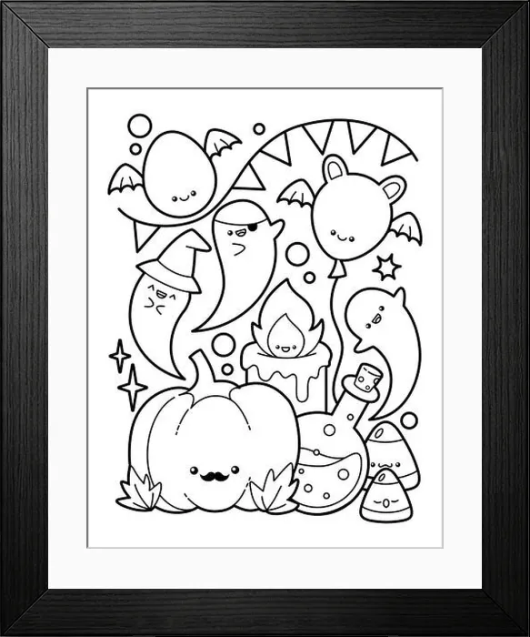 Framed Print : Cute And Kawaii Halloween Coloring Page Framed Print : Cute And Kawaii Halloween Coloring Page