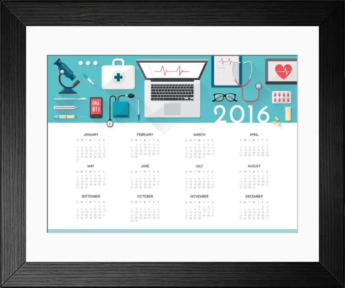 Framed Print : Healthcare calendar 2016 with doctor desktop and medical tools top view, medicine and health care concept Framed Print : Healthcare calendar 2016 with doctor desktop and medical tools top view, medicine and health care concept