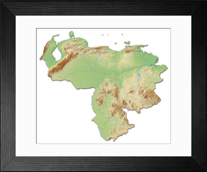 Framed Print : Relief map of Venezuela with shaded relief Framed Print : Relief map of Venezuela with shaded relief