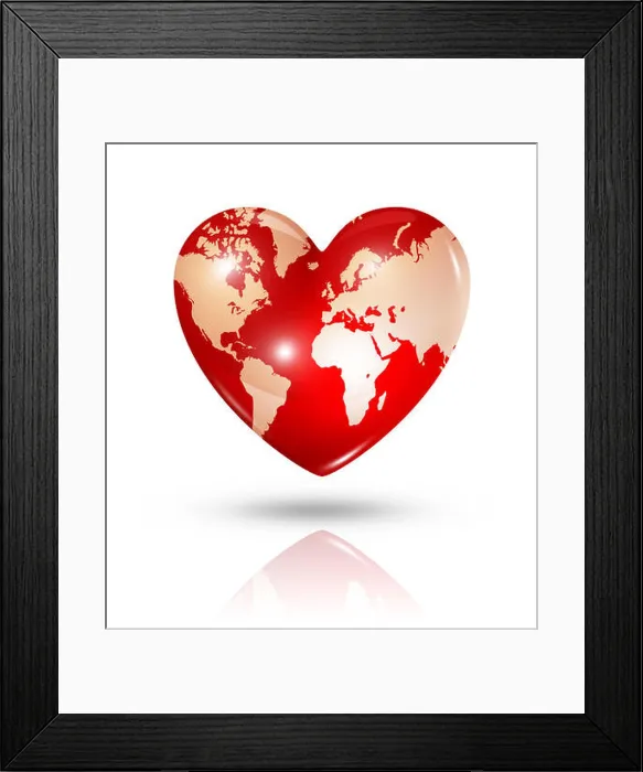 Framed Print : Love earth, heart icon Framed Print : Love earth, heart icon