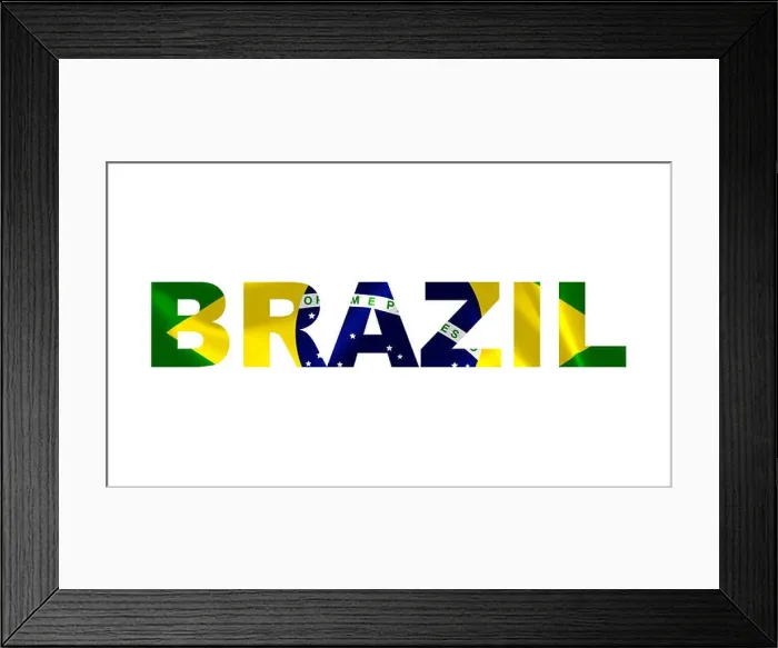 Framed Print : 'Brazil' Lettering Art over the Brazilian Flag Framed Print : 'Brazil' Lettering Art over the Brazilian Flag