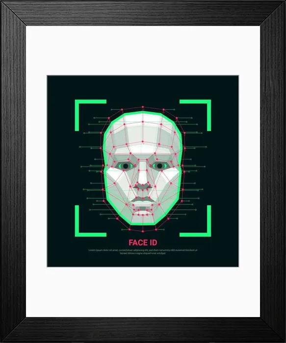 Framed Print : Face identification concept. Biometric identification or Facial recognition system Framed Print : Face identification concept. Biometric identification or Facial recognition system