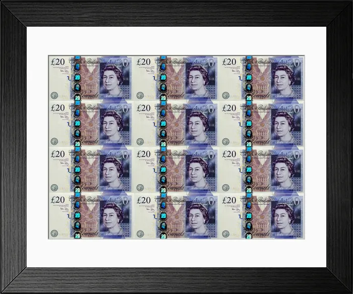 Framed Print : The New English Twenty Pound Notes as they come off the printing press Framed Print : The New English Twenty Pound Notes as they come off the printing press