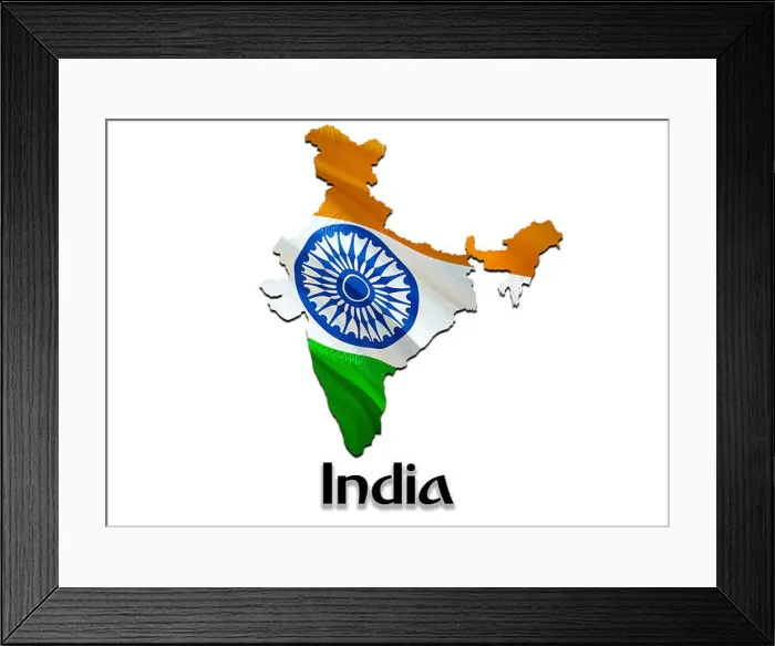 Framed Print : India Map Flag. 3D rendering India map and flag on Asia map Framed Print : India Map Flag. 3D rendering India map and flag on Asia map