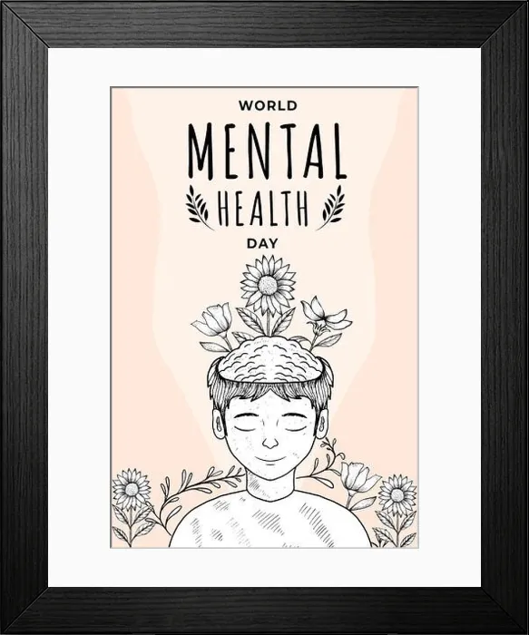 Framed Print : vector hand drawn world mental health day vertical banner Framed Print : vector hand drawn world mental health day vertical banner