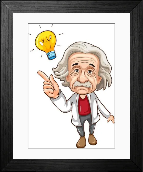 Framed Print : Albert Einstein cartoon character illustration Framed Print : Albert Einstein cartoon character illustration