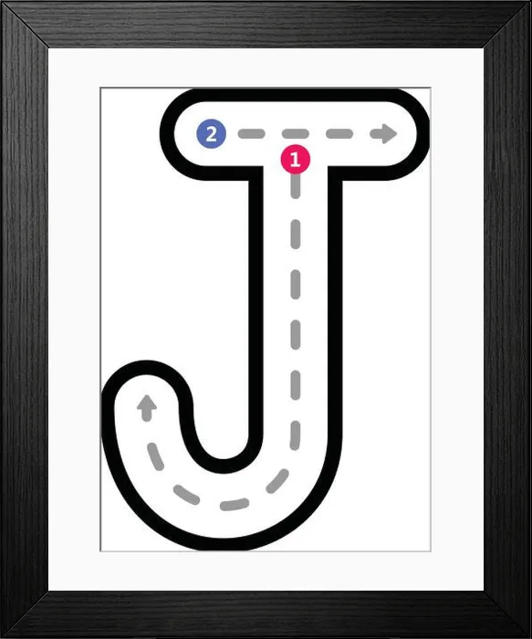 Framed Print : Tracing Alphabet uppercase capital letter J prewriting dotted line element for kindergarten Framed Print : Tracing Alphabet uppercase capital letter J prewriting dotted line element for kindergarten