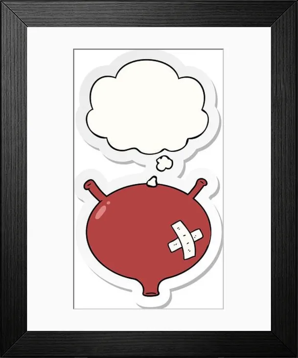Framed Print : cartoon bladder with thought bubble as a printed sticker Framed Print : cartoon bladder with thought bubble as a printed sticker
