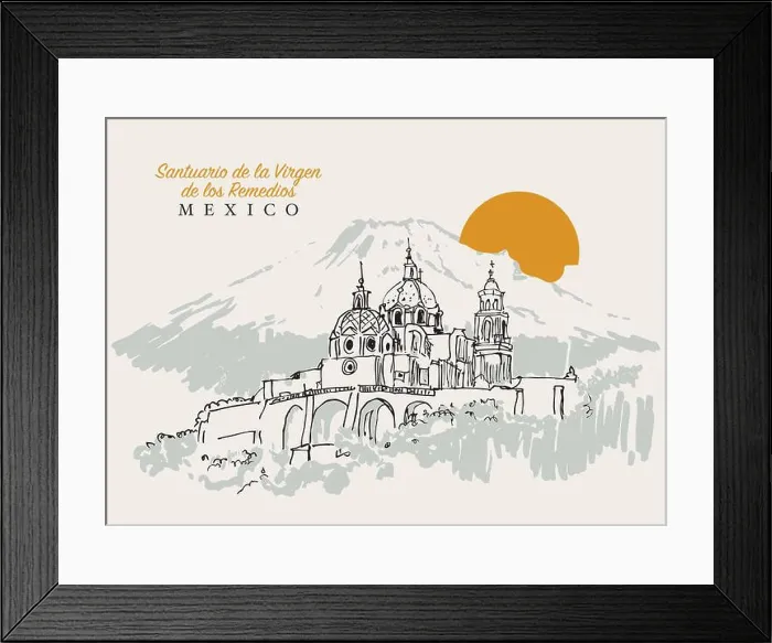 Framed Print : Vector hand drawn sketch illustration of Iglesia de Nuestra Senora de los Remedios Framed Print : Vector hand drawn sketch illustration of Iglesia de Nuestra Senora de los Remedios