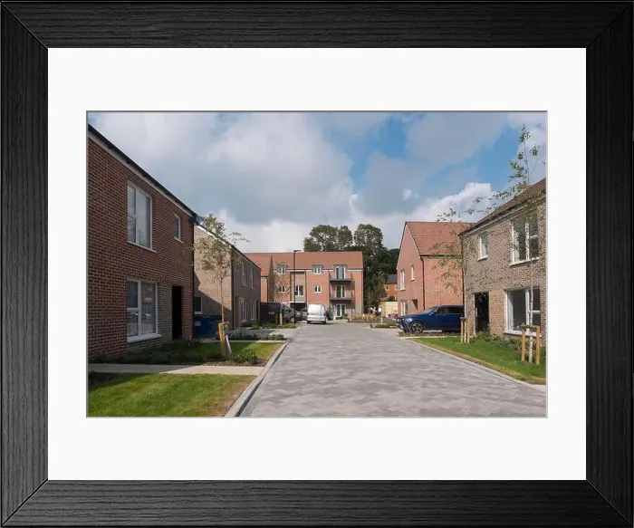Framed Print : New houses and flats being completed in Joseph Lancaster Lane at Keepers Green Framed Print : New houses and flats being completed in Joseph Lancaster Lane at Keepers Green