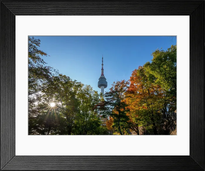 Framed Print : seoul tower and colorful leaves in seoul, korea Framed Print : seoul tower and colorful leaves in seoul, korea