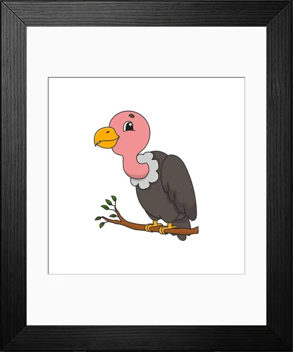 Framed Print : Vulture. Cute flat vector illustration in childish cartoon style. Funny character. Isolated on white background Framed Print : Vulture. Cute flat vector illustration in childish cartoon style. Funny character. Isolated on white background