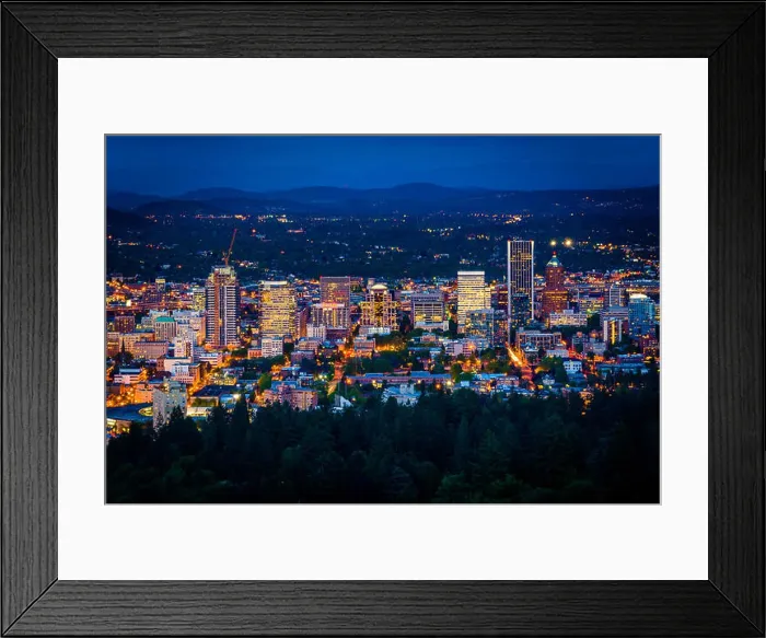 Framed Print : View of the Portland skyline at night, from Pittock Acres Park, in Portland, Oregon Framed Print : View of the Portland skyline at night, from Pittock Acres Park, in Portland, Oregon